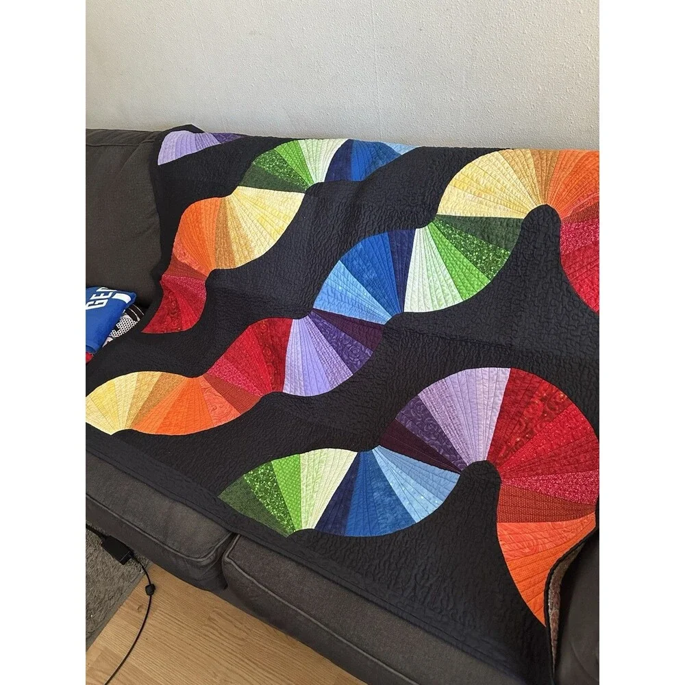 Patricia Nickle Handmade Funky Rainbow Quilt 53”x42” Lap Quilt